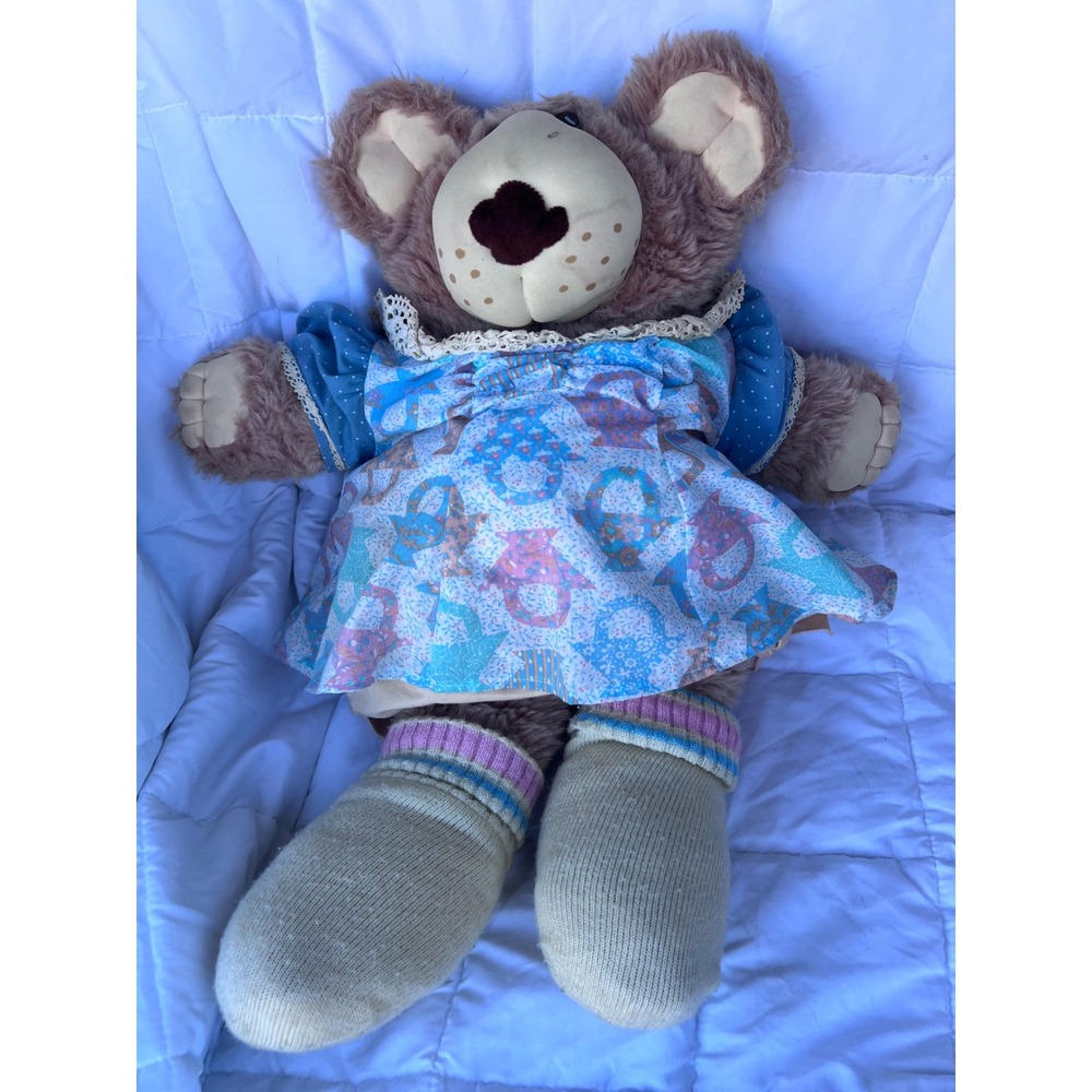 Vintage 80s Unisex Furskins Plush Teddy Bear Large Blue Teapot Dress